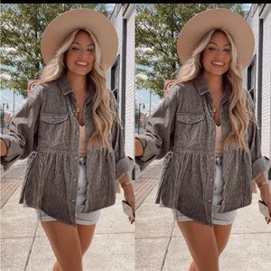 Grey Thick Women Corduroy Winter Shirt